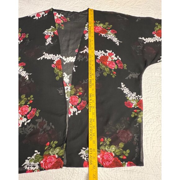 Floral Open Front Kimono Cardigan Black Sheer Cover-Up 2XL Lightweight Plus Size - Picture 11 of 13